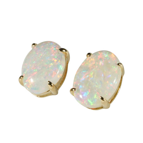 ECHO BRILLIANCE 14KT GOLD NATURAL AUSTRALIAN WHITE OPAL STUD EARRINGS