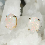   A  BESITO 14KT GOLD NATURAL AUSTRALIAN WHITE OPAL STUD EARRINGS