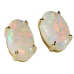   A  BESITO 14KT GOLD NATURAL AUSTRALIAN WHITE OPAL STUD EARRINGS