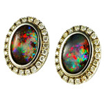   A ZOYA 9KT WHITE GOLD SOLID WHITE BOULDER AUSTRALIAN OPAL WITH DIAMONDS STUD EARRINGS