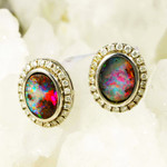   A ZOYA 9KT WHITE GOLD SOLID WHITE BOULDER AUSTRALIAN OPAL WITH DIAMONDS STUD EARRINGS