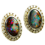   A ZOYA 9KT WHITE GOLD SOLID WHITE BOULDER AUSTRALIAN OPAL WITH DIAMONDS STUD EARRINGS