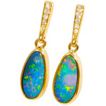   A  LUMI LIGHT 14KT YELLOW GOLD & DIAMOND AUSTRALIAN OPAL DROP EARRINGS