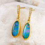   A  LUMI LIGHT 14KT YELLOW GOLD & DIAMOND AUSTRALIAN OPAL DROP EARRINGS