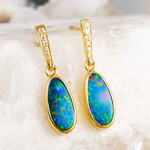   A  LUMI LIGHT 14KT YELLOW GOLD & DIAMOND AUSTRALIAN OPAL DROP EARRINGS