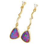   A   GLEAMARA 14KT YELLOW GOLD & DIAMOND AUSTRALIAN OPAL DROP EARRINGS