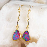   A   GLEAMARA 14KT YELLOW GOLD & DIAMOND AUSTRALIAN OPAL DROP EARRINGS