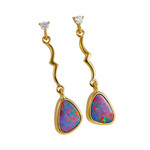   A   GLEAMARA 14KT YELLOW GOLD & DIAMOND AUSTRALIAN OPAL DROP EARRINGS