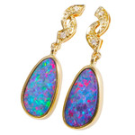   A  VIVIDA YELLOW GOLD & DIAMOND AUSTRALIAN OPAL DROP EARRINGS