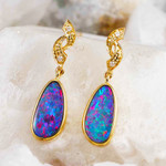   A  VIVIDA YELLOW GOLD & DIAMOND AUSTRALIAN OPAL DROP EARRINGS