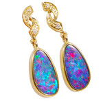   A  VIVIDA YELLOW GOLD & DIAMOND AUSTRALIAN OPAL DROP EARRINGS