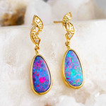   A  VIVIDA YELLOW GOLD & DIAMOND AUSTRALIAN OPAL DROP EARRINGS