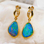   A   PRISMATICA 14KT YELLOW GOLD & DIAMOND AUSTRALIAN OPAL DROP EARRINGS