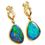   A   PRISMATICA 14KT YELLOW GOLD & DIAMOND AUSTRALIAN OPAL DROP EARRINGS