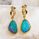   A   PRISMATICA 14KT YELLOW GOLD & DIAMOND AUSTRALIAN OPAL DROP EARRINGS