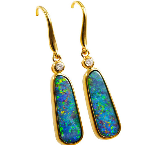 * 1 DAZZLENOVA 14KT YELLOW GOLD AUSTRALIAN OPAL DROP EARRINGS