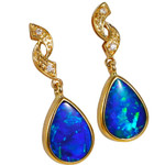   A  IDIRA 14KT YELLOW GOLD & DIAMOND AUSTRALIAN OPAL DROP EARRINGS