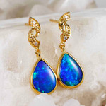   A  IDIRA 14KT YELLOW GOLD & DIAMOND AUSTRALIAN OPAL DROP EARRINGS