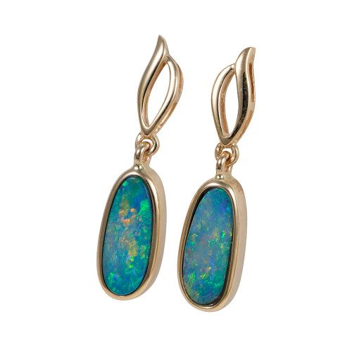 GLITTERGLAZE YELLOW GOLD & DIAMOND AUSTRALIAN OPAL DROP EARRINGS