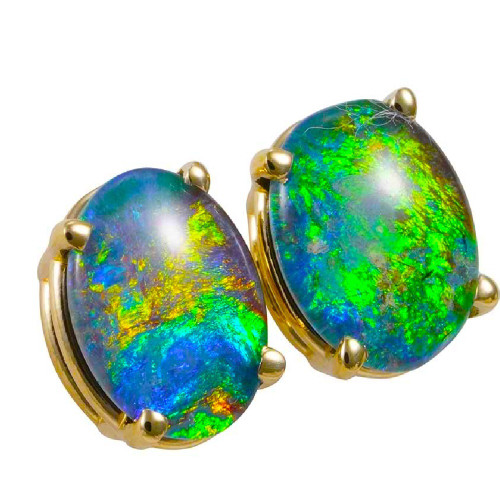 *  ANOCHE 14KT YELLOW GOLD AUSTRALIAN OPAL STUD EARRINGS