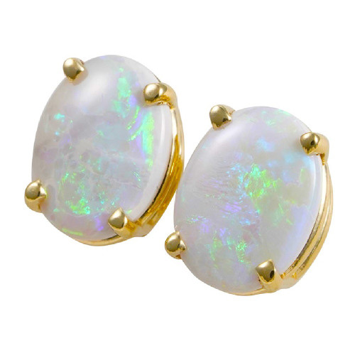 *  A SUMMER DAY 14KT YELLOW GOLD SOLID OPAL STUD EARRINGS