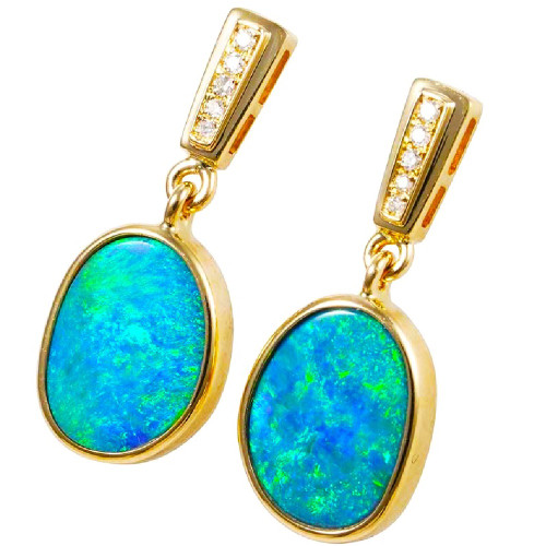 *  AVI 14KT YELLOW GOLD  AUSTRALIAN OPAL DROP EARRINGS