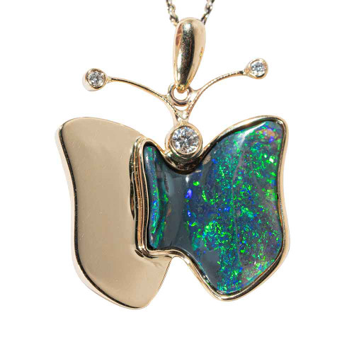 BUTTERFLY'S MAGIC 14KT YELLOW GOLD & DIAMOND AUSTRALIAN OPAL NECKLACE