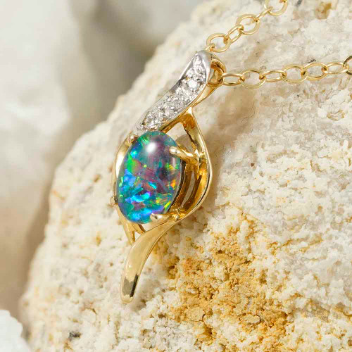 CANDY BLAST 14KT GOLD & DIAMOND AUSTRALIAN OPAL NECKLACE