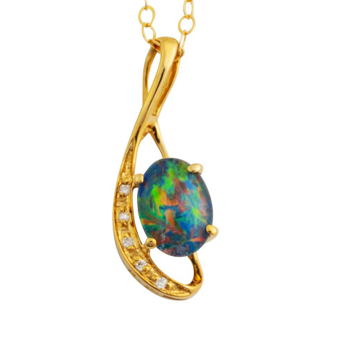 A TREASURED JEWELS 14KT YELLOW GOLD & DIAMOND AUSTRALIAN OPAL NECKLACE