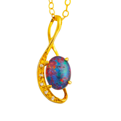 A SUNNY ISLAND 14KT YELLOW GOLD & DIAMOND AUSTRALIAN OPAL NECKLACE