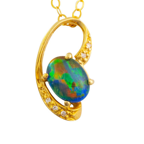 * 1 SEA TRAVELER 14KT YELLOW GOLD & DIAMOND AUSTRALIAN OPAL NECKLACE