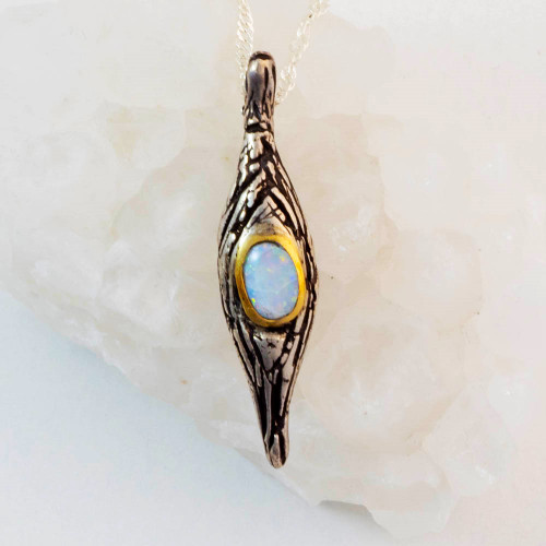 TREE OF LIFE 14KT YELLOW GOLD & STERLING SILVER AUSTRALIAN WHITE OPAL NECKLACE