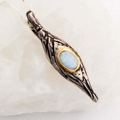 TREE OF LIFE 14KT YELLOW GOLD & STERLING SILVER AUSTRALIAN WHITE OPAL NECKLACE