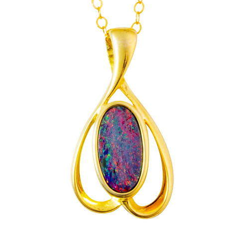 AN OCEAN KALEIDOSCOPE 18KT YELLOW GOLD PLATED AUSTRALIAN OPAL NECKLACE