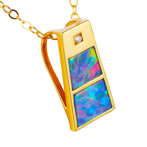 * 1 COLOR PRISM 14KT YELLOW GOLD & DIAMOND AUSTRALIAN OPAL NECKLACE