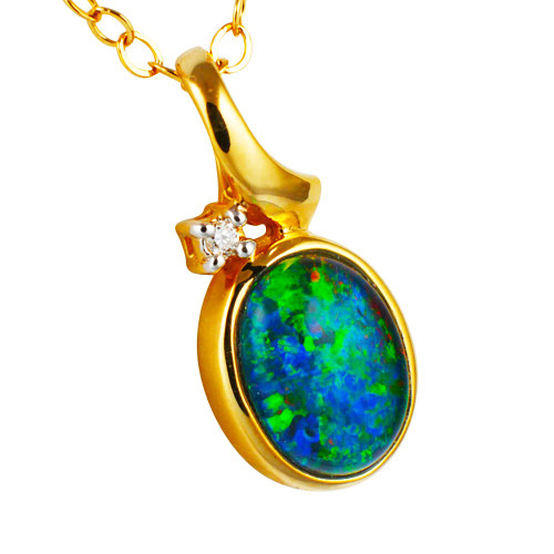 * 1C'MON BABY 14KT YELLOW GOLD & DIAMOND AUSTRALIAN OPAL NECKLACE