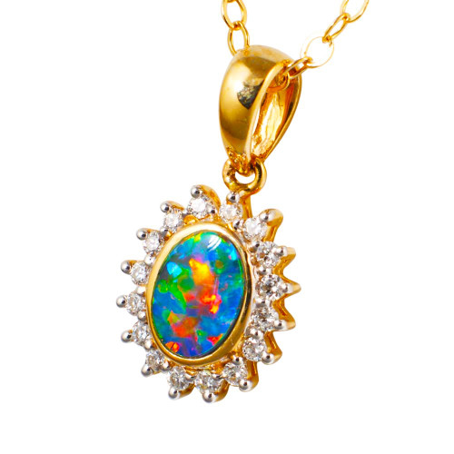 * 1  PRIMAVERA 14KT YELLOW GOLD & DIAMOND AUSTRALIAN OPAL NECKLACE