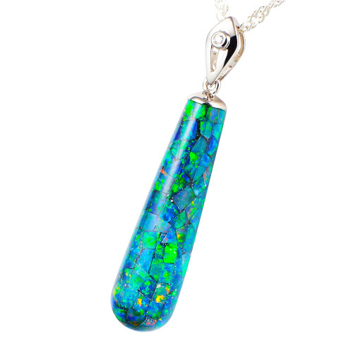 * DESIRED PASSION 14KT WHITE GOLD & DIAMOND AUSTRALIAN BLACK OPAL NECKLACE