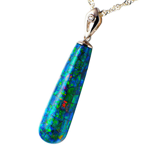 *LUCIDITY 14KT WHITE GOLD & DIAMOND AUSTRALIAN BLACK OPAL NECKLACE