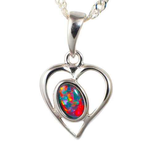 * A LOVING HEART STERLING SILVER AUSTRALIAN OPAL NECKLACE