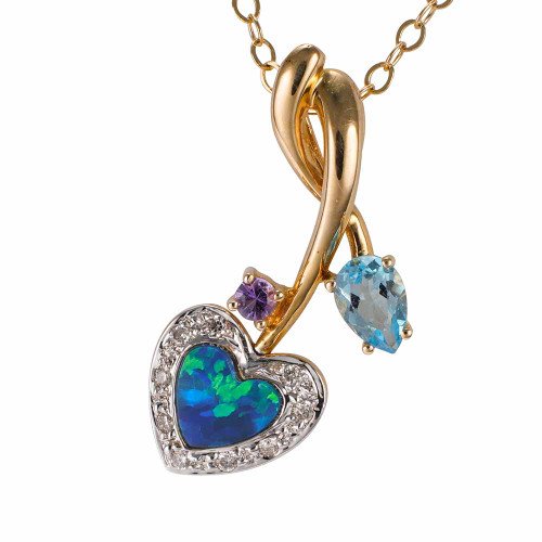 * CELESTIAL LOVE 14KT YELLOW GOLD & DIAMOND AUSTRALIAN OPAL NECKLACE