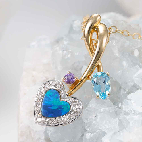 * CELESTIAL LOVE 14KT YELLOW GOLD & DIAMOND AUSTRALIAN OPAL NECKLACE