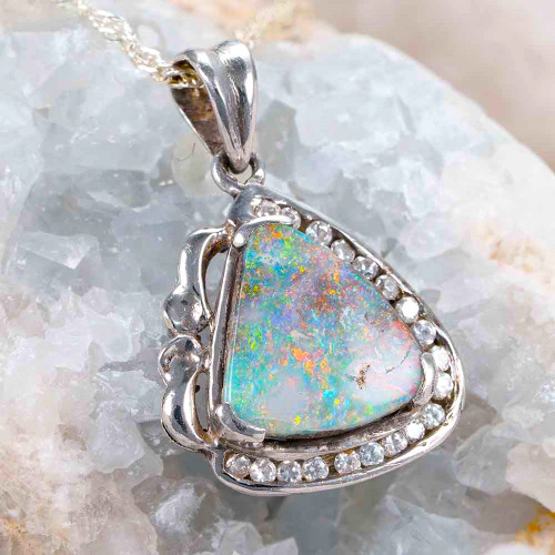 * 1 VICTORIAN STERLING SILVER AUSTRALIAN BOULDER OPAL NECKLACE