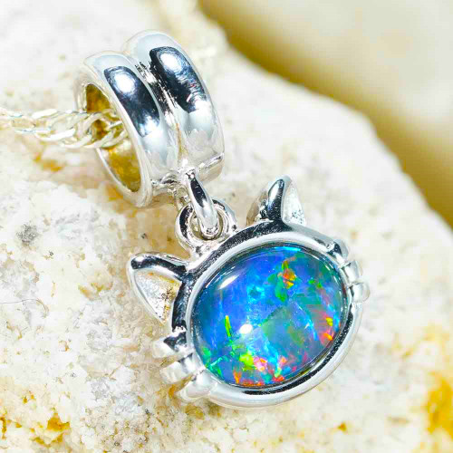 * CAT LOVE STERLING SILVER AUSTRALIAN OPAL NECKLACE