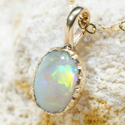 * 1 HOROSCOPES 14KT GOLD AUSTRALIAN OPAL NECKLACE