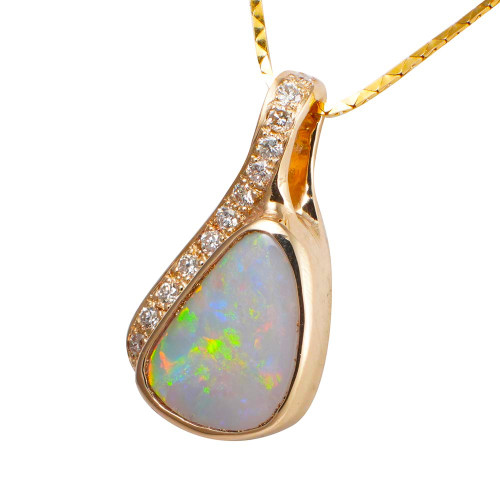 *ANGELS WINGS 14KT GOLD 7 DIAMOND AUSTRALIAN OPAL NECKLACE