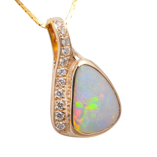 *ANGELS WINGS 14KT GOLD 7 DIAMOND AUSTRALIAN OPAL NECKLACE