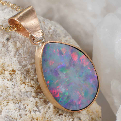 *GEM DANCE 14KT ROSE GOLD FILLED AUSTRALIAN OPAL NECKLACE