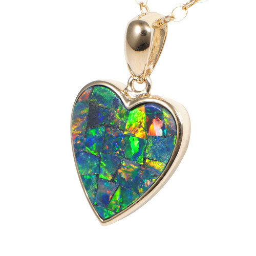 * AN OPEN HEART 14KT GOLD OPAL PENDANT