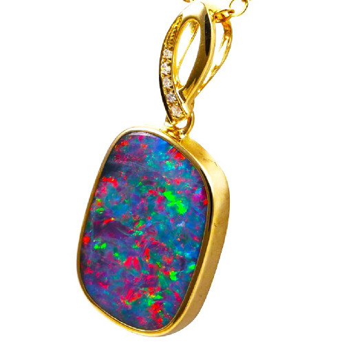 * 1  LEMON DROP 14KT YELLOW GOLD & DIAMOND AUSTRALIAN OPAL NECKLACE